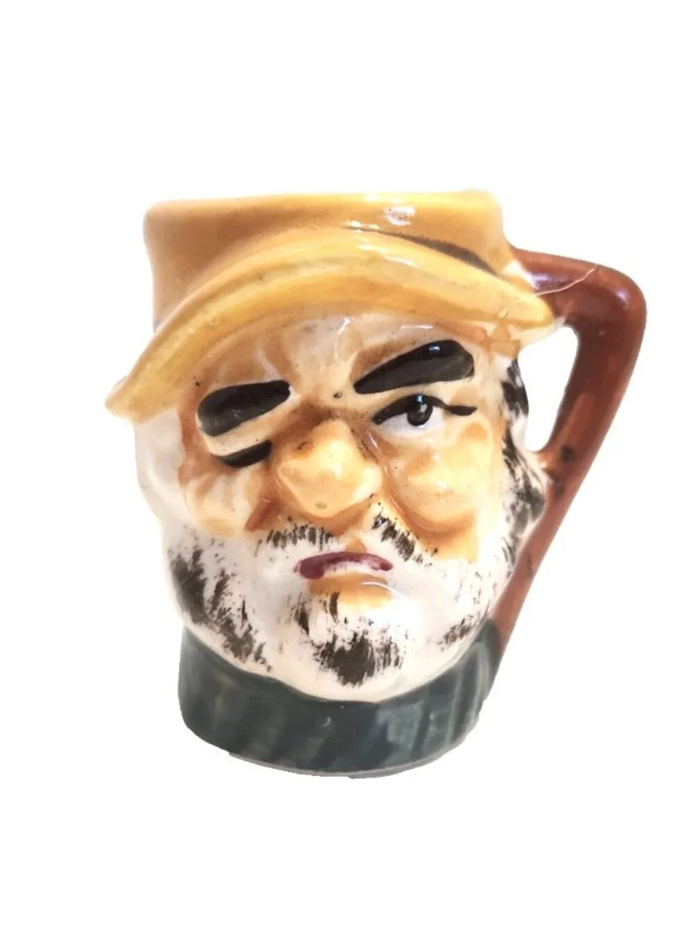 Vintage Winking Fisherman Bearded Man Mini Toby Mug Made In Japan Shot Glass
